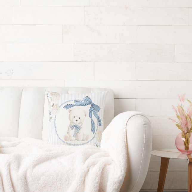 Coquette Bow Teddy Bear Baby Boy Nursery Cushion (Couch)