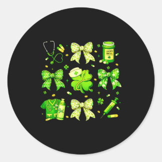 Coquette Bow Tie Nurse Funny For Girl Women St Pat Classic Round Sticker