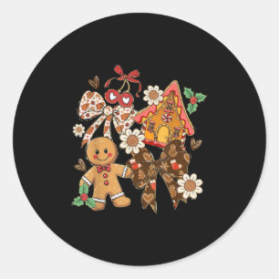 Coquette Bow Tis The Season Christmas Gingerbread  Classic Round Sticker