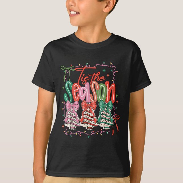 Coquette Bow Tis The Season Christmas Tree Cakes C T-Shirt (Front)