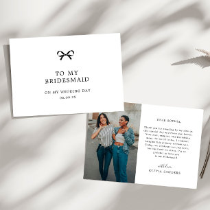 Coquette Bow To My Bridesmaid Wedding Day Photo Thank You Card