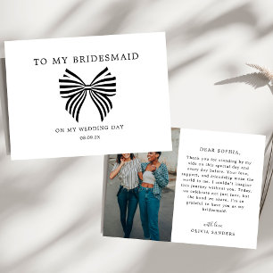 Coquette Bow To My Bridesmaid Wedding Day Photo Thank You Card