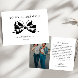 Coquette Bow To My Bridesmaid Wedding Day Photo Thank You Card