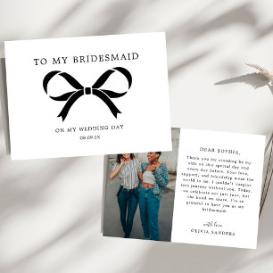 Coquette Bow To My Bridesmaid Wedding Day Photo Thank You Card