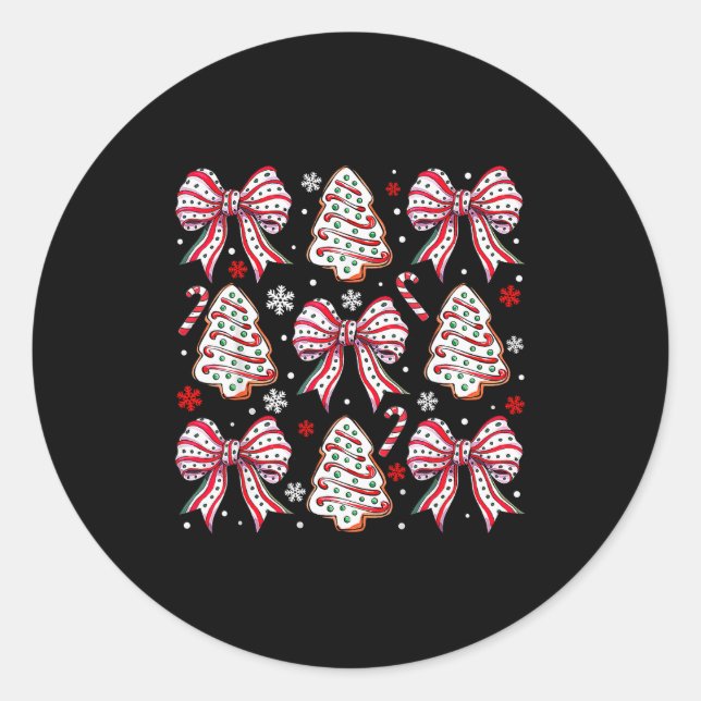 Coquette Bow Tree Cake Candy Cane Merry Christmas  Classic Round Sticker (Front)