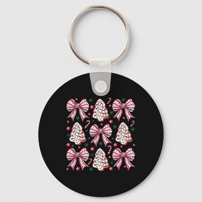 Coquette Bow Tree Cake Candy Cane Merry Christmas  Key Ring (Front)