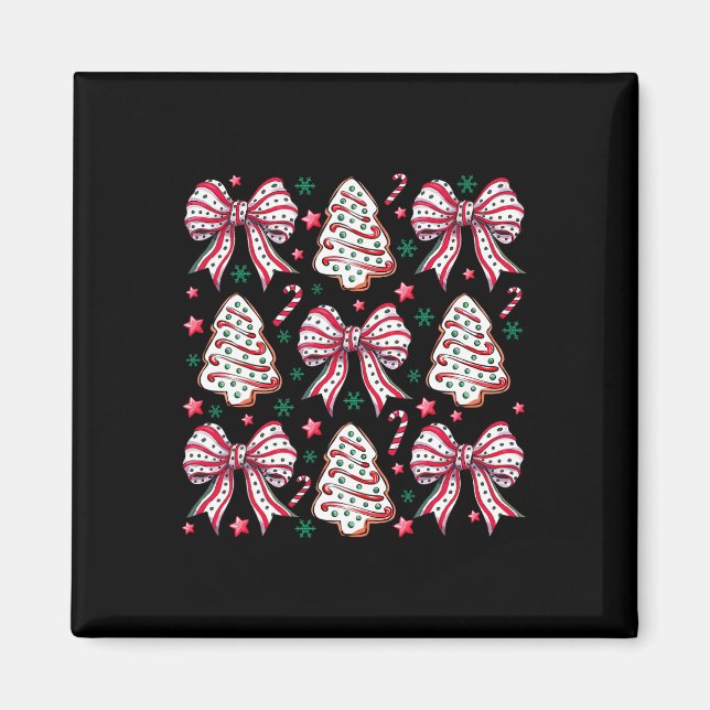Coquette Bow Tree Cake Candy Cane Merry Christmas  Magnet (Front)