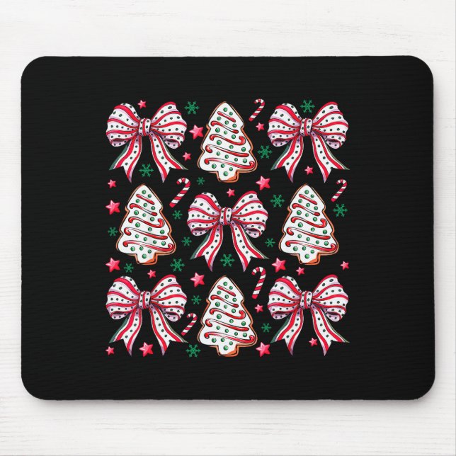 Coquette Bow Tree Cake Candy Cane Merry Christmas  Mouse Pad (Front)