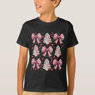 Coquette Bow Tree Cake Candy Cane Merry Christmas  T-Shirt