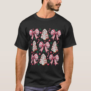 Coquette Bow Tree Cake Candy Cane Merry Christmas  T-Shirt