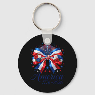 Coquette Bow USA Heart 1776 2026 July 4th 250th Key Ring