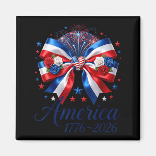 Coquette Bow USA Heart 1776 2026 July 4th 250th Magnet