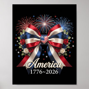 Coquette Bow USA Heart 1776 2026 July 4th 250th Poster