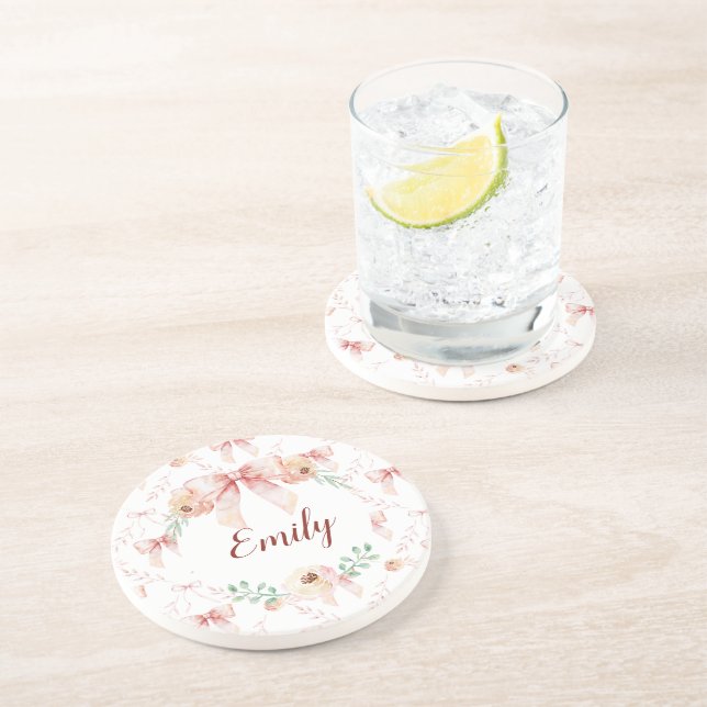 Coquette bow watercolor  coaster (Side)