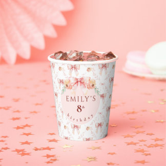 Coquette bow watercolor  paper cups
