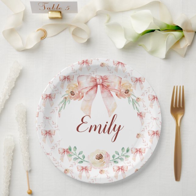 Coquette bow watercolor  paper plate (Wedding)