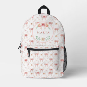 Coquette bow watercolor printed backpack