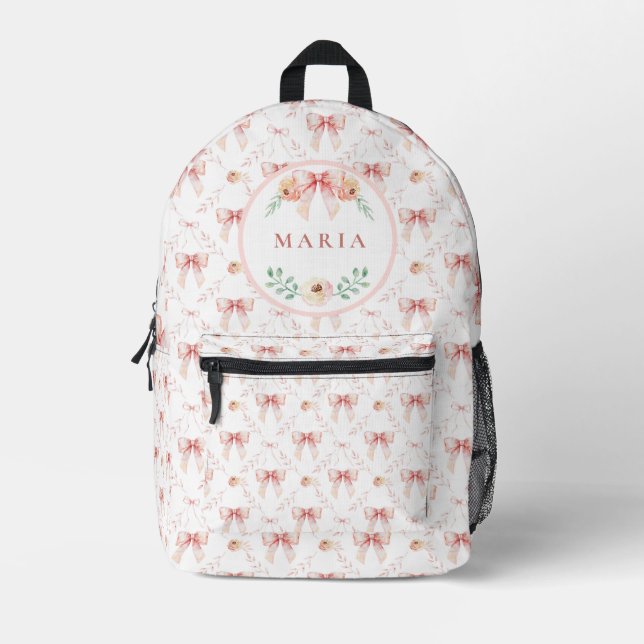 Coquette bow watercolor  printed backpack (Front)