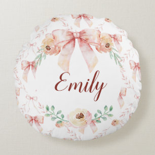 Coquette bow watercolor round cushion