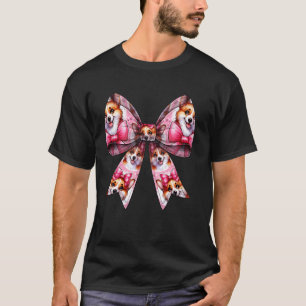 Coquette Bow Welsh Corgi Dog Pattern Mum Girl Pink T-Shirt