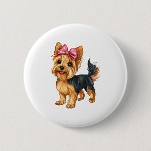Coquette Bow Yorkshire Terrier Dog Yorkie Mum Girl 6 Cm Round Badge