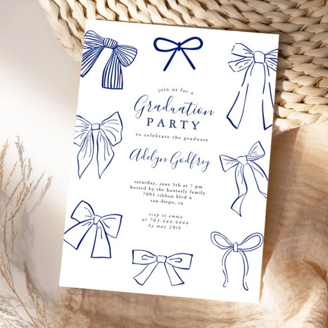 Coquette Bows Blue Graduation Party Invitation (Creator Uploaded)
