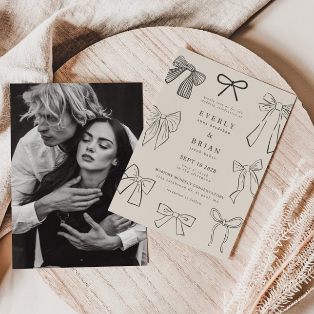 Coquette Bows Charcoal Wedding Invitation (Creator Uploaded)