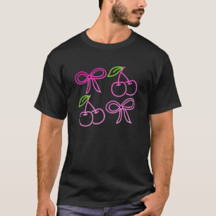Coquette Bows Cute Pink Cherries Y2K Girly Summer T-Shirt