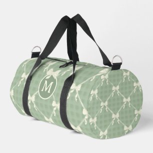 Coquette Bows Gingham Monogram Cream Sage Green  Duffle Bag