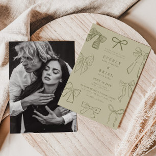 Coquette Bows Green Wedding Invitation