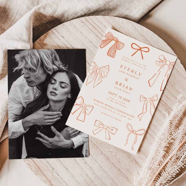 Coquette Bows Orange Wedding Invitation (Creator Uploaded)