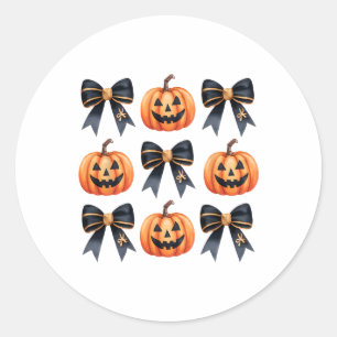 Coquette Bows Pumpkin Halloween Fall Autumn Thanks Classic Round Sticker