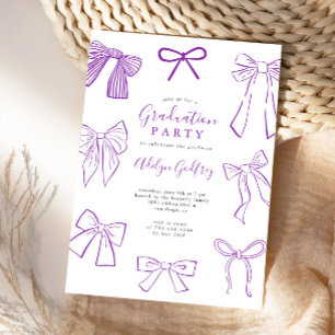 Coquette Bows Purple Graduation Party Invitation