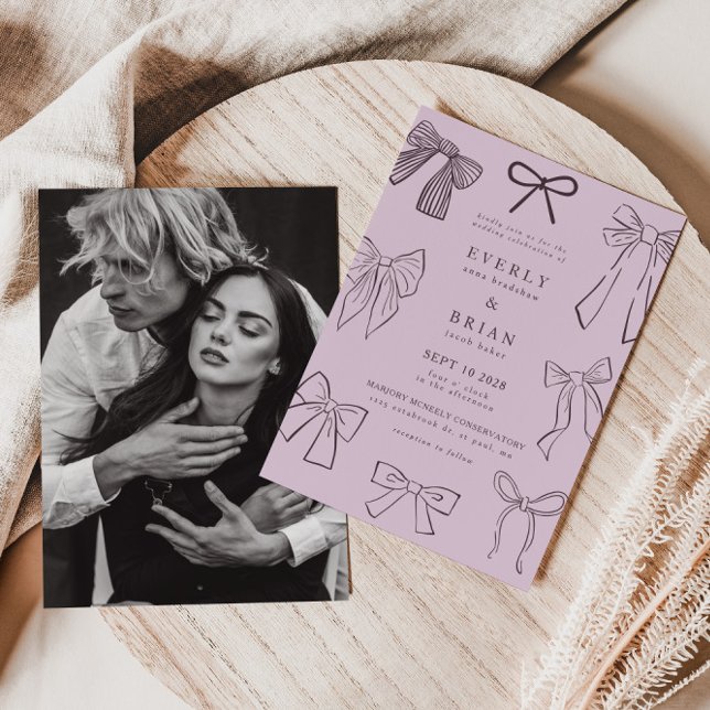 Coquette Bows Purple Wedding Invitation (Creator Uploaded)