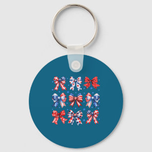 Coquette Bows Red White Blue Key Ring