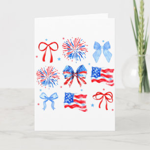 Coquette Bows Red White Blue Usa Flag 4th Of July Card