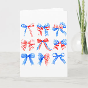 Coquette Bows Red White Blue Usa Flag 4th Of July  Card