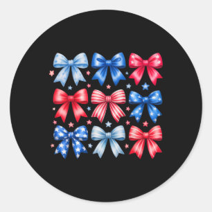 Coquette Bows Red White Blue Usa Flag 4th Of July Classic Round Sticker