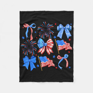Coquette Bows Red White Blue Usa Flag 4th Of July Fleece Blanket