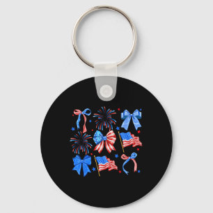 Coquette Bows Red White Blue Usa Flag 4th Of July  Key Ring