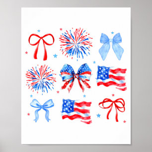 Coquette Bows Red White Blue Usa Flag 4th Of July Poster