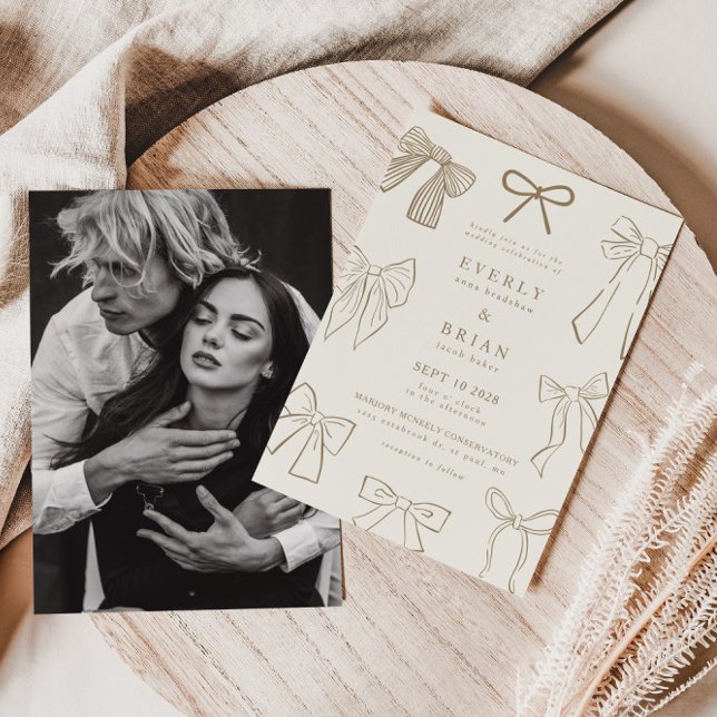 Coquette Bows Sand Wedding Invitation (Creator Uploaded)