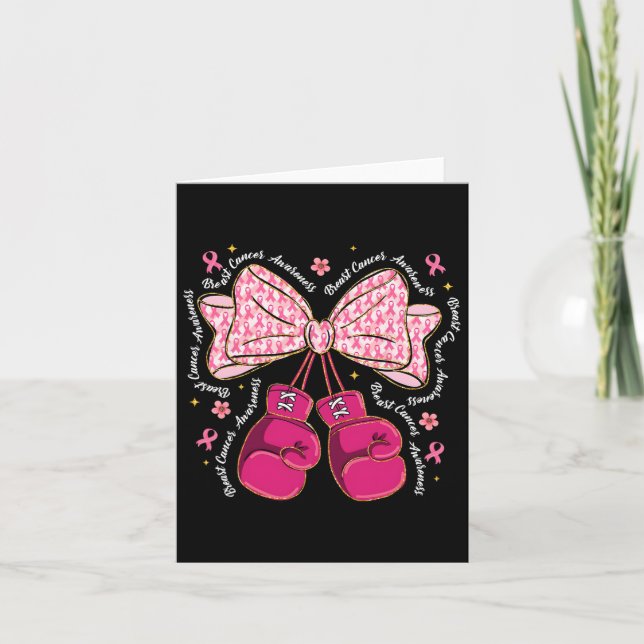 Coquette Boxing Gloves Pink Ribbon Breast Cancer A Card (Front)