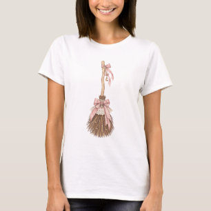Coquette Broomstick Pastel Halloween T-Shirt