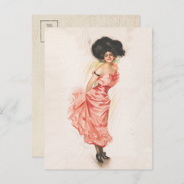 Coquette Brunette Woman in Pink Silk Dress Postcard (Front/Back)