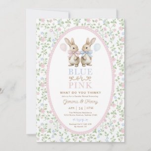 Coquette Bunny Blue or Pink Gender Reveal Invitation