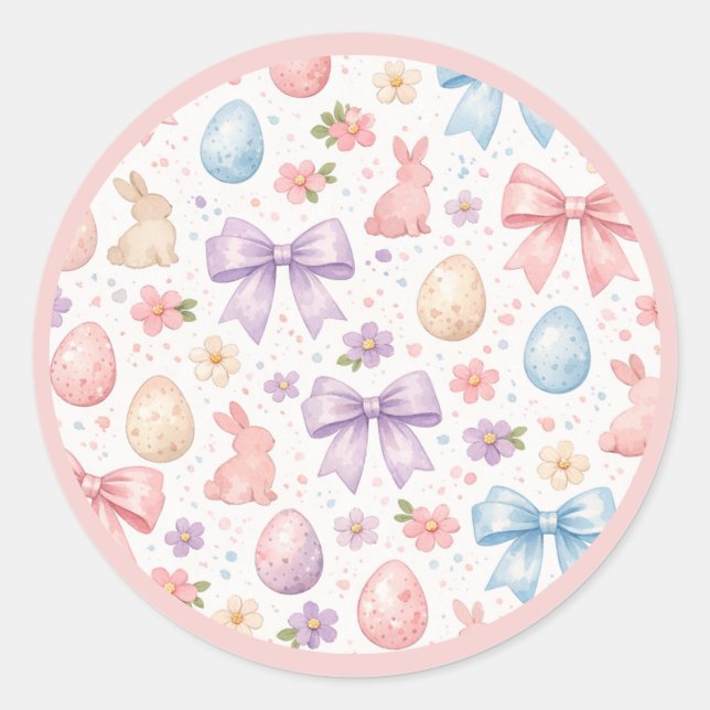 Coquette Bunny & Pink Bows Easter Sticker Sheet (Front)