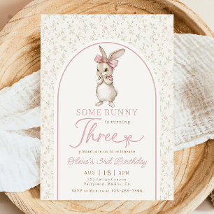 Coquette Bunny Rabbit Girl 3rd Birthday Invitation