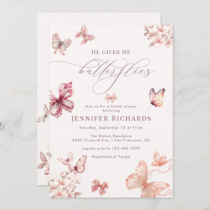 Coquette Butterfly   Elegant Bridal Shower Invitation