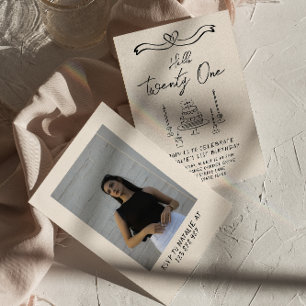 Coquette Cake Hello Twenty One Photo Birthday Invitation